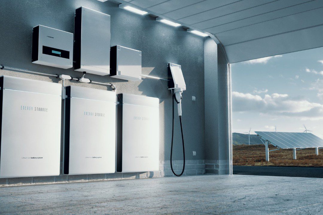 Solar storage batteries in a home application.